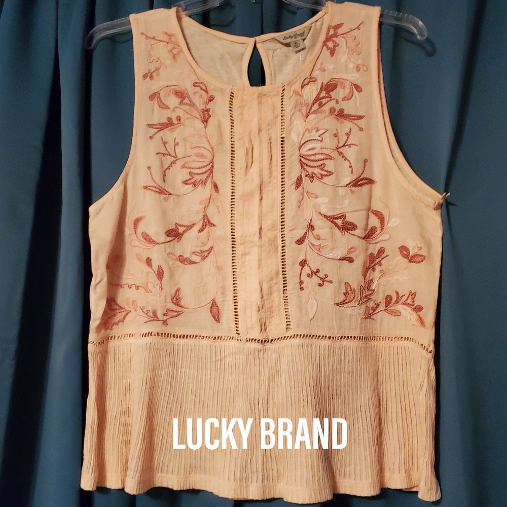 NWT - Lucky Brand Peach Embroidered Sleeveless XL